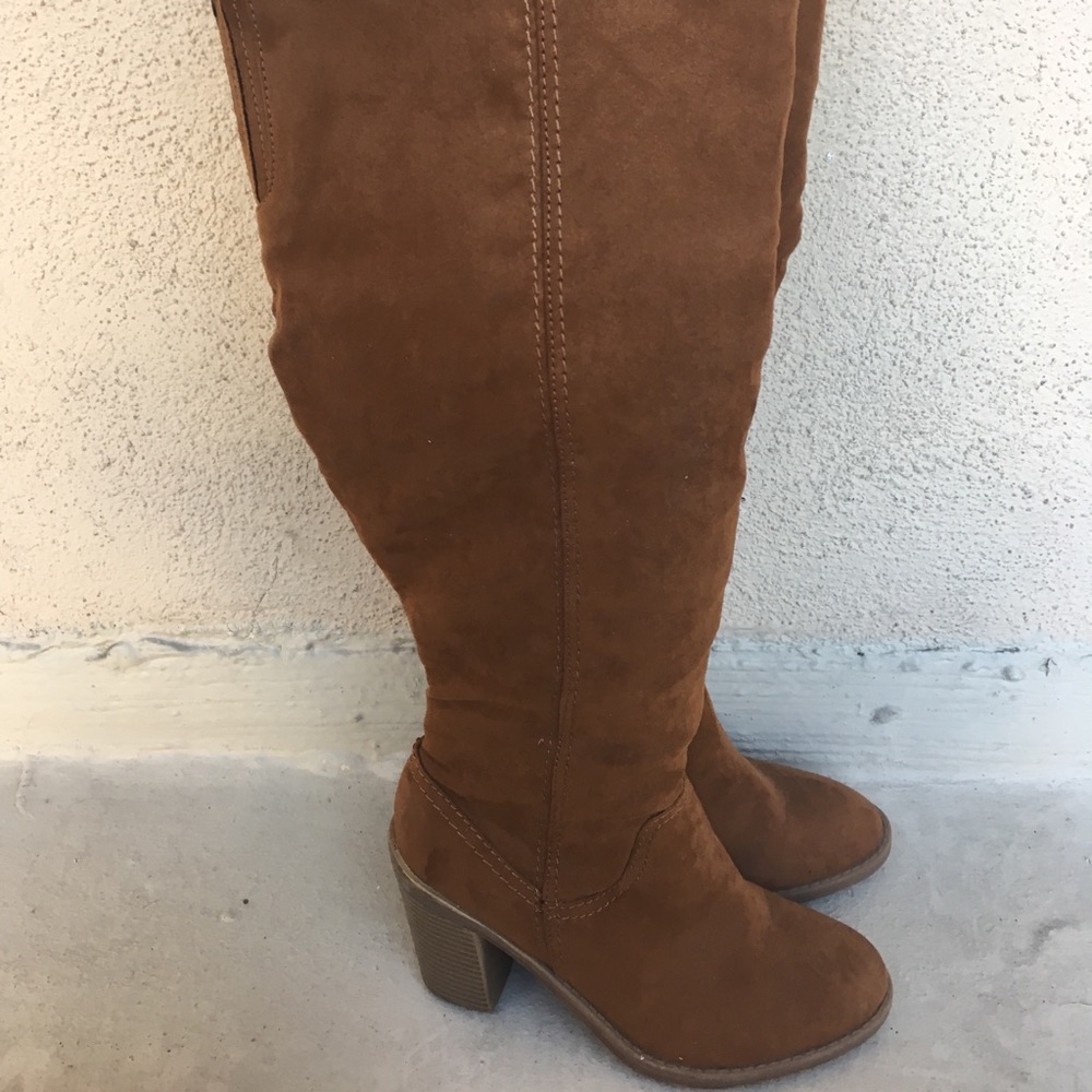 Over the knee, Tan Faux Suede Boots